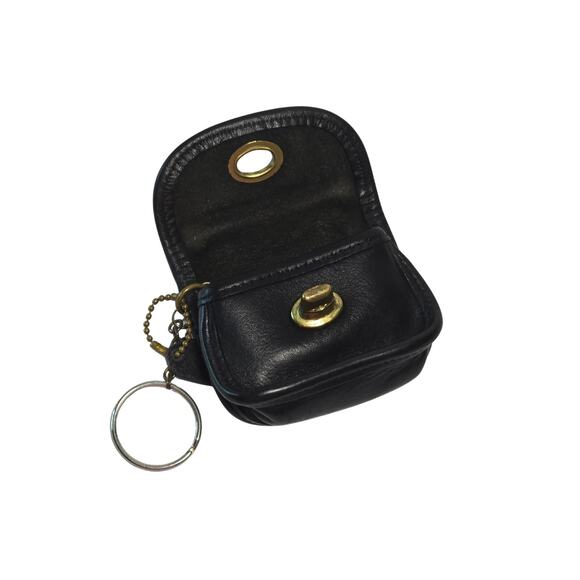 90s Coach Vintage Black Leather Mini City Bag Coin Purse Keychain Fob Charm - Picture 6 of 15